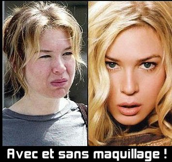 Renée zellwegger, avant et après le maquillage... la différence est saisissante !