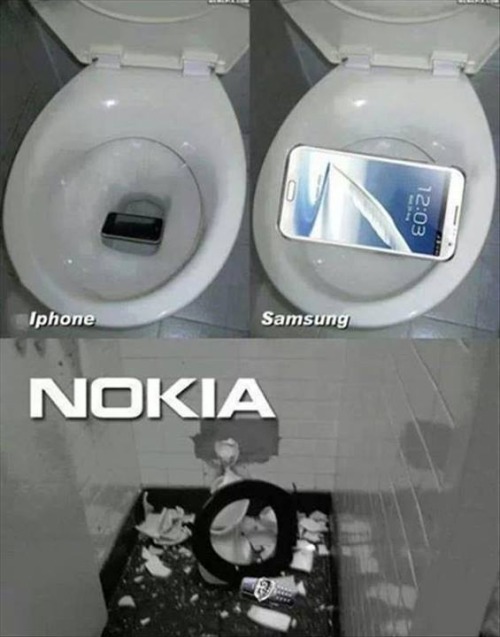 Quel est le téléphone le plus fiable pour le test des toilettes? 
L'Iphone qui s'arrête à la limite de l'eau?
Le Samsung qui s'arrête sur la cuvette?
Ou... le Nokia 3310?
