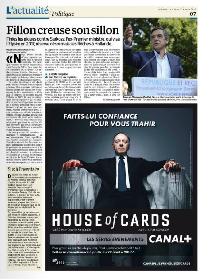 Pas de chance pour François Fillon : Le Parisien lui fait un joli article pour relater sa rentrée politique, et la publicité qui va avec, patatras, ça ne le met pas en valeurs.