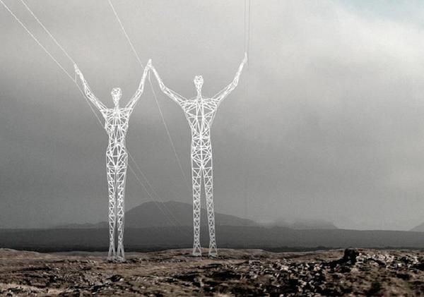 Les pylônes électriques, c'est souvent moches. Sauf en Islande où ils ont mis en place ces magnifiques pylônes de 45 mètres de haut! Bravo !