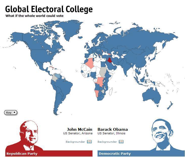 Si le monde votait aux élections américaines, il n'y aurait pas eu photo sur le résultat de l'élection Obama / Mc Cain !
