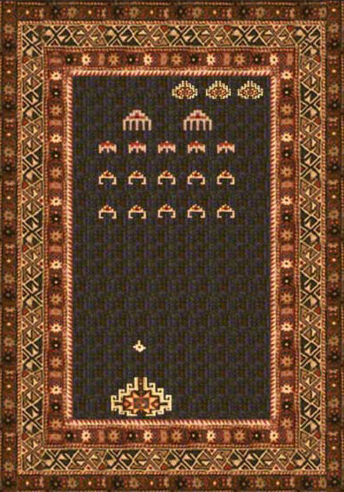 Le jeu space invaders existe depuis longtemps, voyez ce tapis interactif ! 2 grandes questions subsistent : Le tapis est-il un homage, et qu'en sais-je de l'interactivité du tapis ? height=