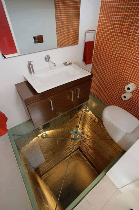 Pour les amateurs de sensations fortes, voici des toilettes à sensations. J'espère que la tuyauterie est transparente pour plus de spectacle! height=